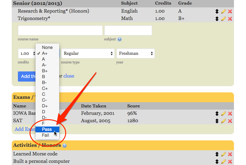 Pass/fail grading