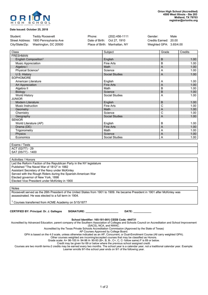 phd academic transcript